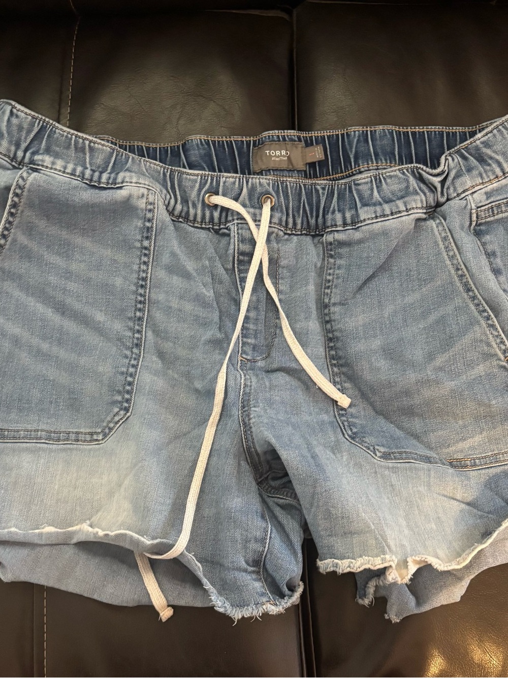 torrid Light Blue Washed Denim Drawstring Shorts